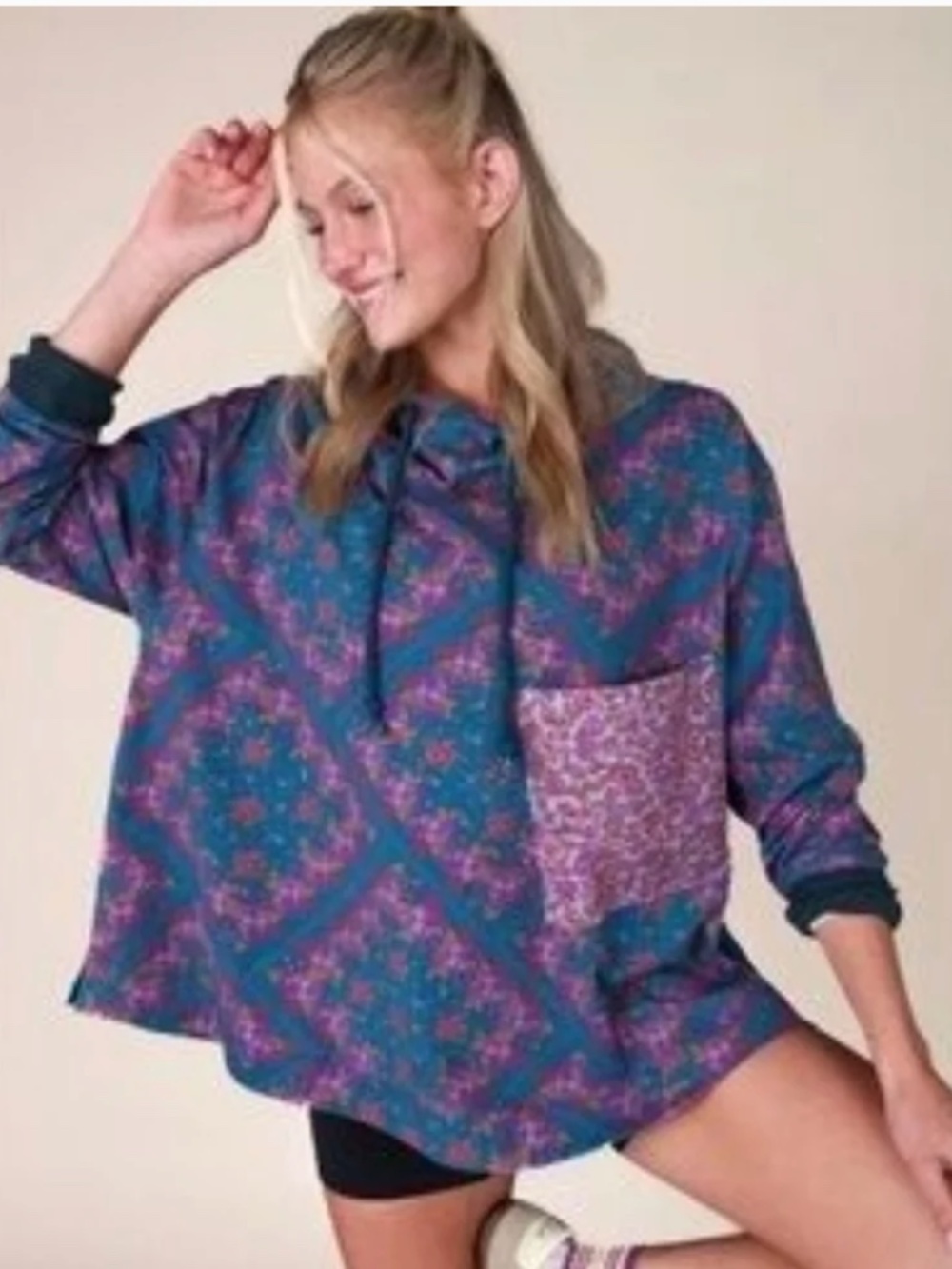 Natural Life Move Free Hooded Layer Floral Hoodie Women’s Relaxed Fit